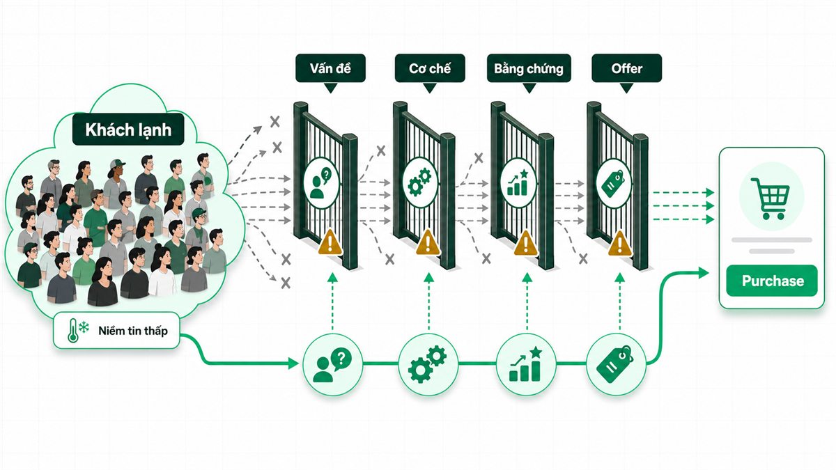 Khách lạnh cần đi qua các lớp niềm tin trước khi phản hồi với quảng cáo Purchase
