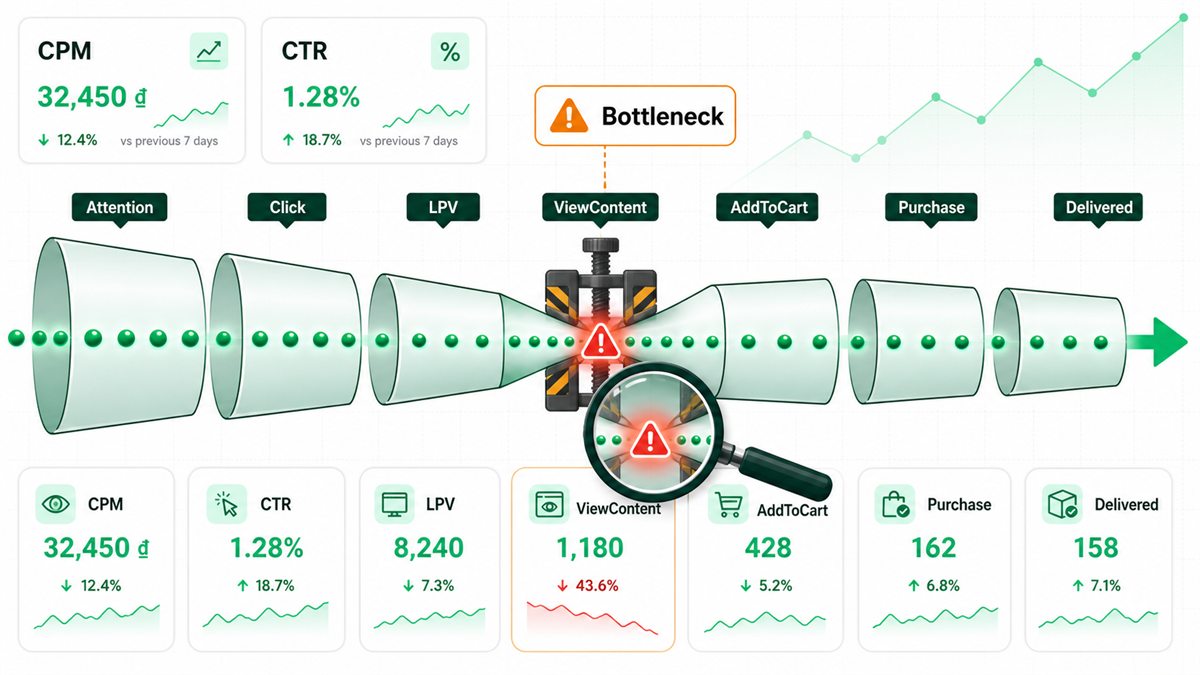 Chẩn đoán bottleneck trong phễu quảng cáo trước khi tăng ngân sách