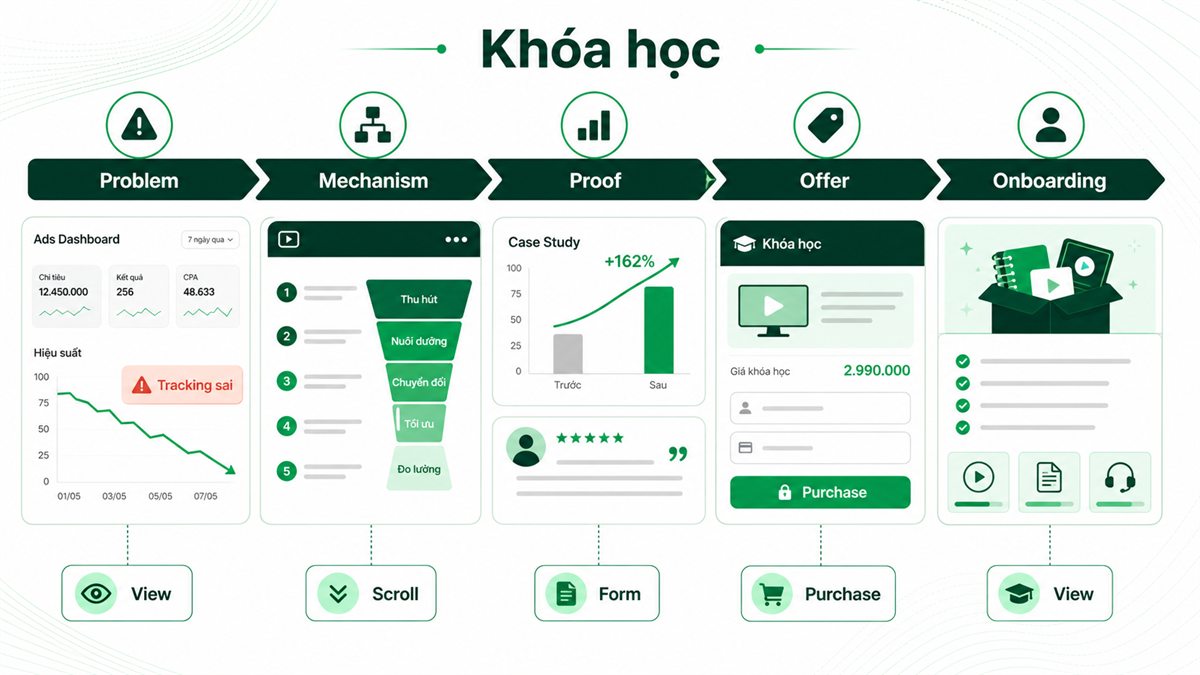 Ví dụ phễu Meta Ads cho sản phẩm workshop hoặc khóa học